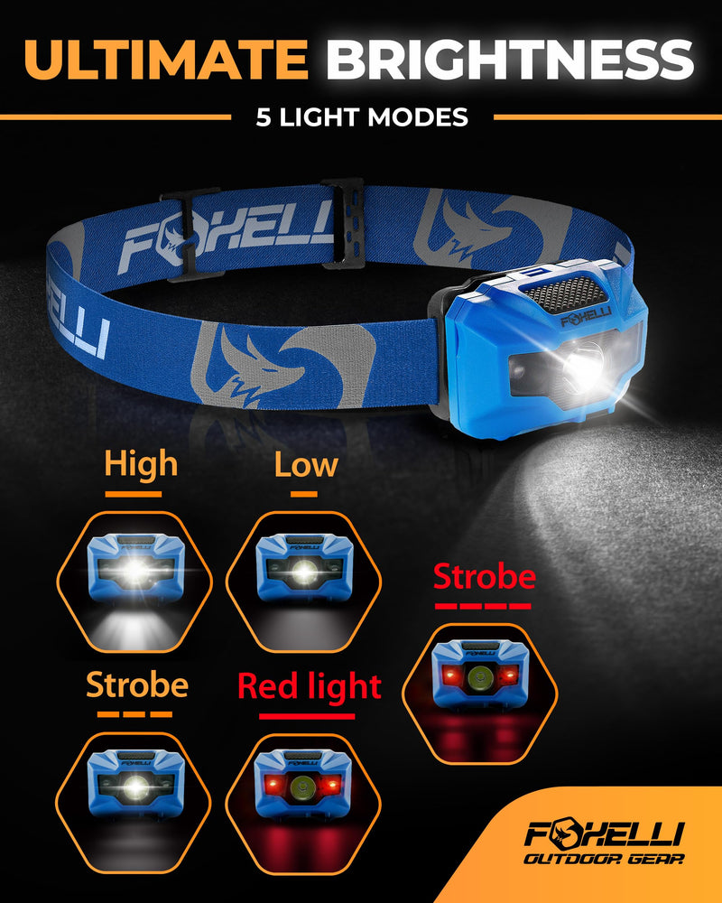 Foxelli Rechargeable LED Headlamp Bundle of 2 - Blue & Pink: Ultralight Waterproof Head Lamp with Red Light for Running, Camping, Hiking & Outdoor - BeesActive Australia