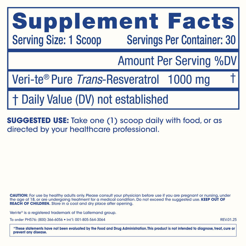 ProHealth Longevity Micronized Pure Trans Resveratrol Powder 30 Grams - 98% Pure Pharmaceutical Grade, 1000 mg per Scoop, Superior Absorption and Bioavailability | Cellular, Brain, Heart & Joint Health 1.05 Ounce (Pack of 1)