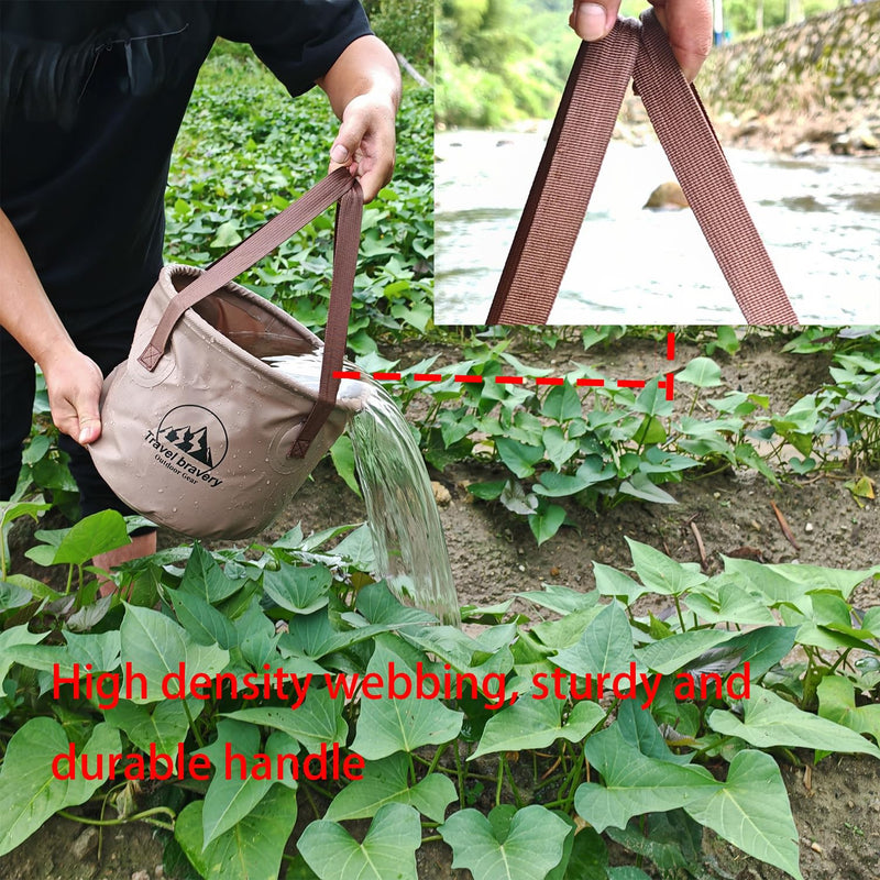Outdoor Portable Folding Bucket, Picnic, Fishing Bucket, Water Bucket, Large Capacity Handheld Bucket, Suitable for Camping, Hiking, Water Filling, Vegetables and Fruits (Coffeecolour, 20L) Coffeecolour