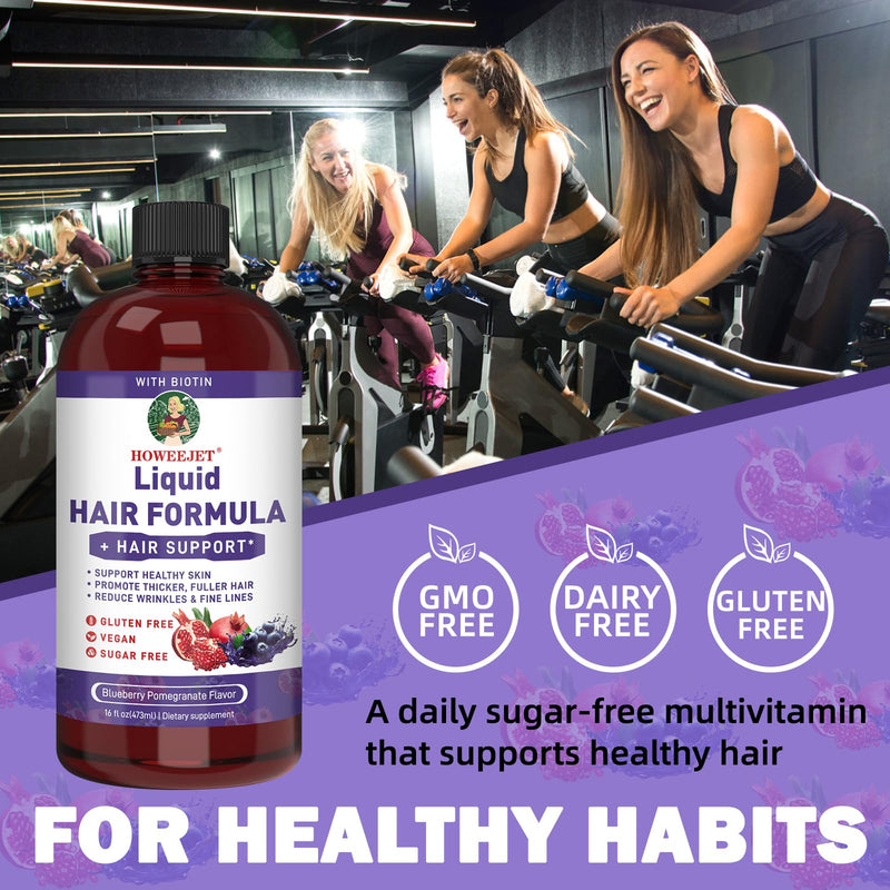Liquid Multivitamin for Hair Formula | Biotin 2500mcg | Healthy Hair Habits | Clinically Tested for Thicker Hair & Skin Elasticity for Women | Ages 18+ | 16 Fl Oz (Blueberry Pomegranate Flavor) Blueberry Pomegranate Flavor