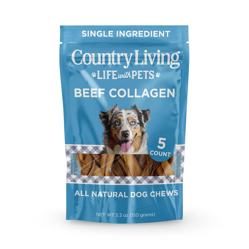 Country Living 6” Braided Collagen Sticks for Dogs – 5 Count Bag – All-Natural, Long- Lasting Dog Chews – High in Protein & Collagen – Rawhide-Free, Grain-Free – Supports Dental Health