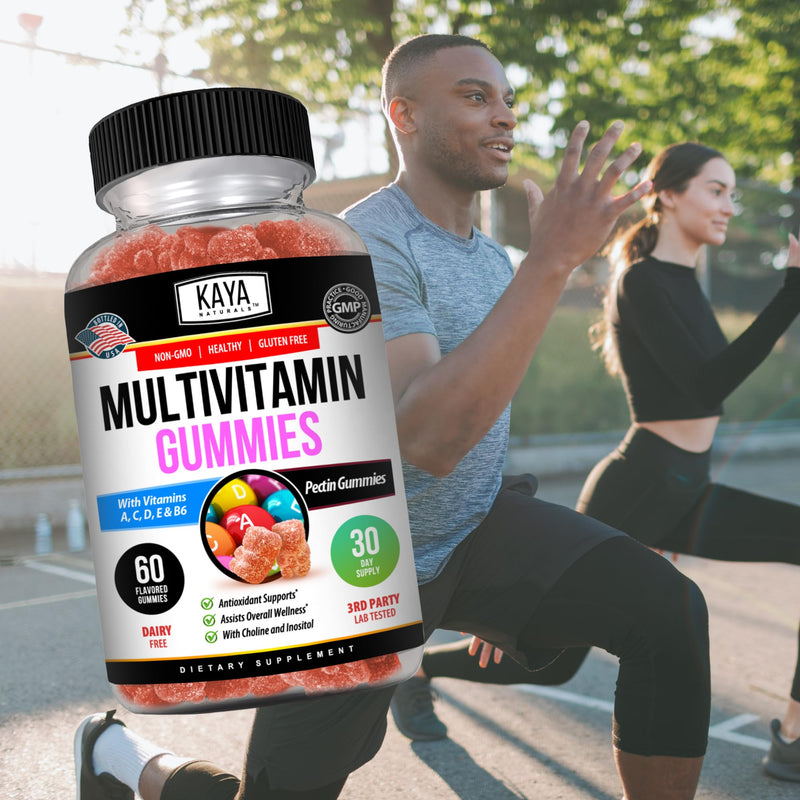 Kaya Naturals Adult Multi Vitamin Gummy, Biotin, Vitamin A, C & E, Including Zinc &Vitamin B-12, Folic Acid, Strawberry Flavor | Gluten-Free multivitamins Sweet Adult Gummies - 60 Gummies 60 Count (Pack of 1)