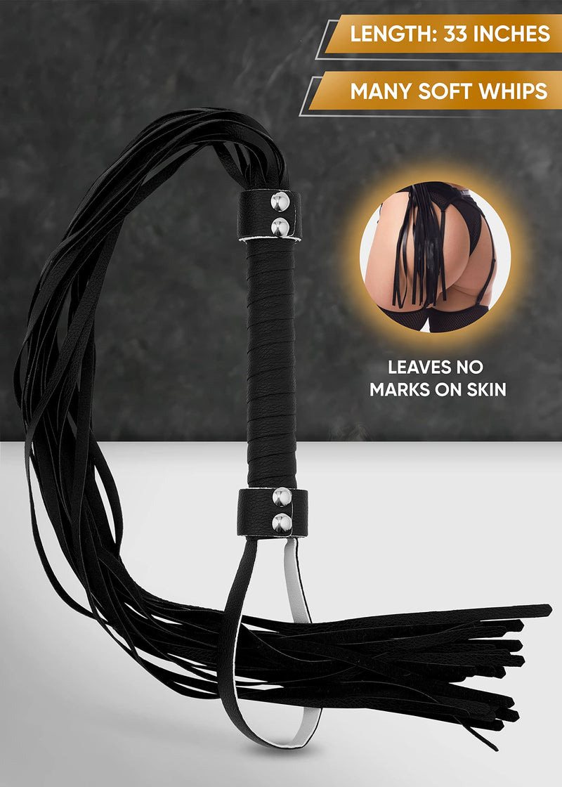 Leather Crop 18" Faux Leather Whip 33" Equestrian Set - Leather Horse Riding Set - Horse Training Whip Play