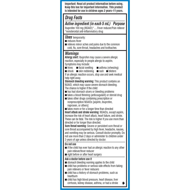 Advil Children's Pain Reliever and Fever Reducer, Dye Free Children's Ibuprofen for Pain Relief, Liquid Ibuprofen for Children, White Grape - 4 Fl Oz (Pack of 3) 4 Fl Oz (Pack of 3)