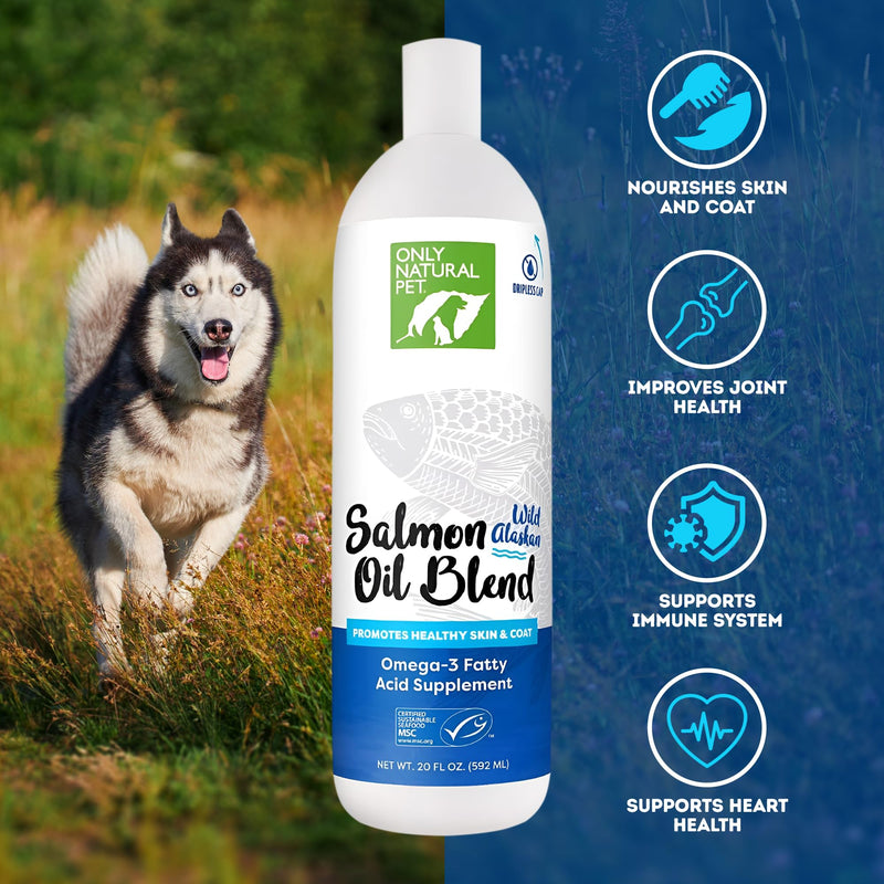 Only Natural Pet Wild Alaskan Salmon Oil for Dogs & Cats - Omega 3 & 6 Liquid Food Supplement for Pets - EPA & DHA Fish Oils, All Natural Joint Support, Promote Healthy Skin, Coat & Heart - 20 Fl Oz 20 Ounce (Pack of 1) - PawsPlanet Australia