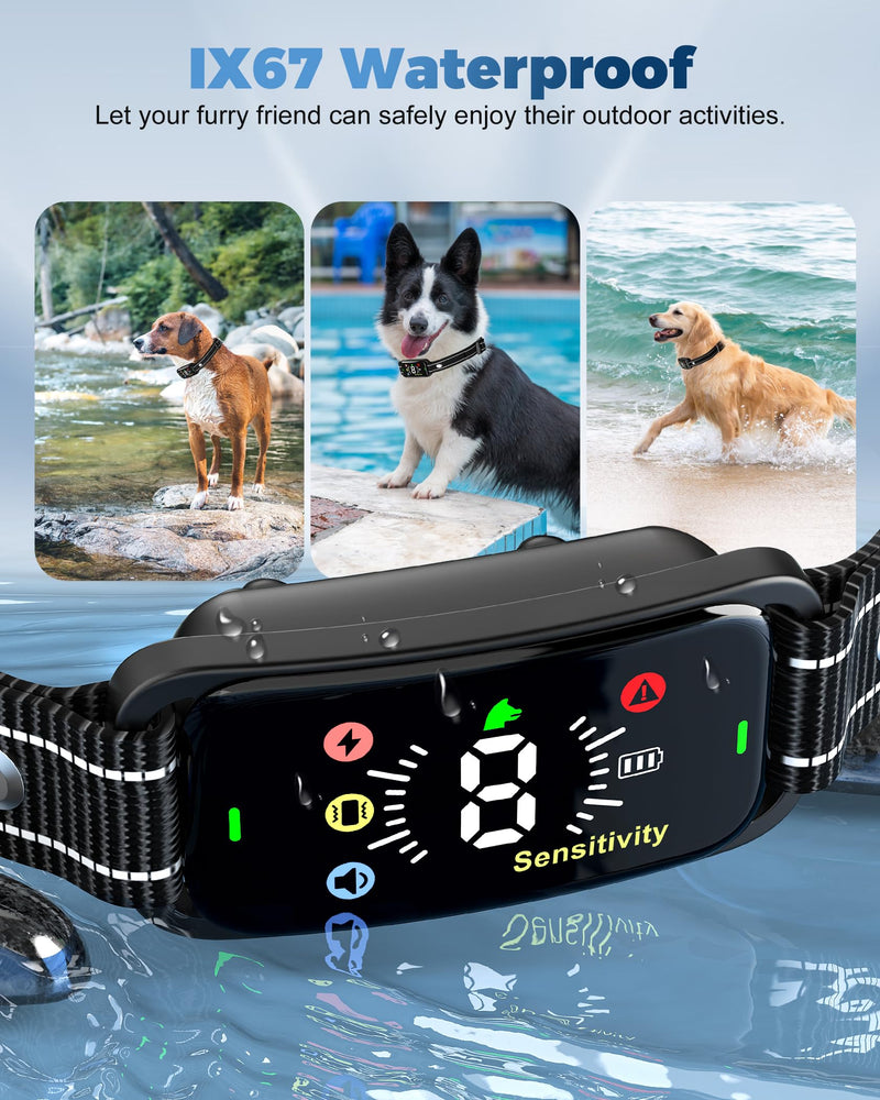 Dog Bark Collar - Automatic Anti Barking Collar with 8 Sensitivity, Rechargeable Smart Bark Shock Collar for Small/Medium/Large Dogs, Waterproof Bark Training Collar with Beep Vibration Harmless Shock - BeesActive Australia
