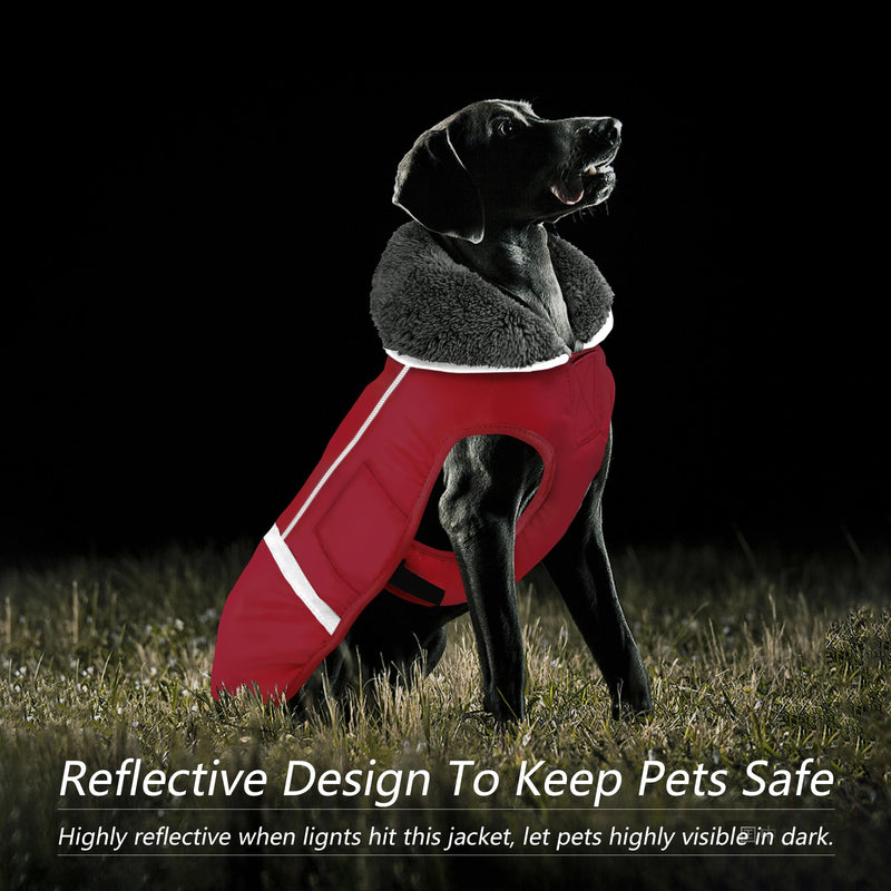 Dogcheer Warm Dog Coat, Fleece Collar Winter Dog Clothes, Reflective Pet Jacket Apparel for Cold Weather, Waterproof Windproof Puppy Snowsuit Vest for Small Medium Large Dogs X-Large Red - BeesActive Australia