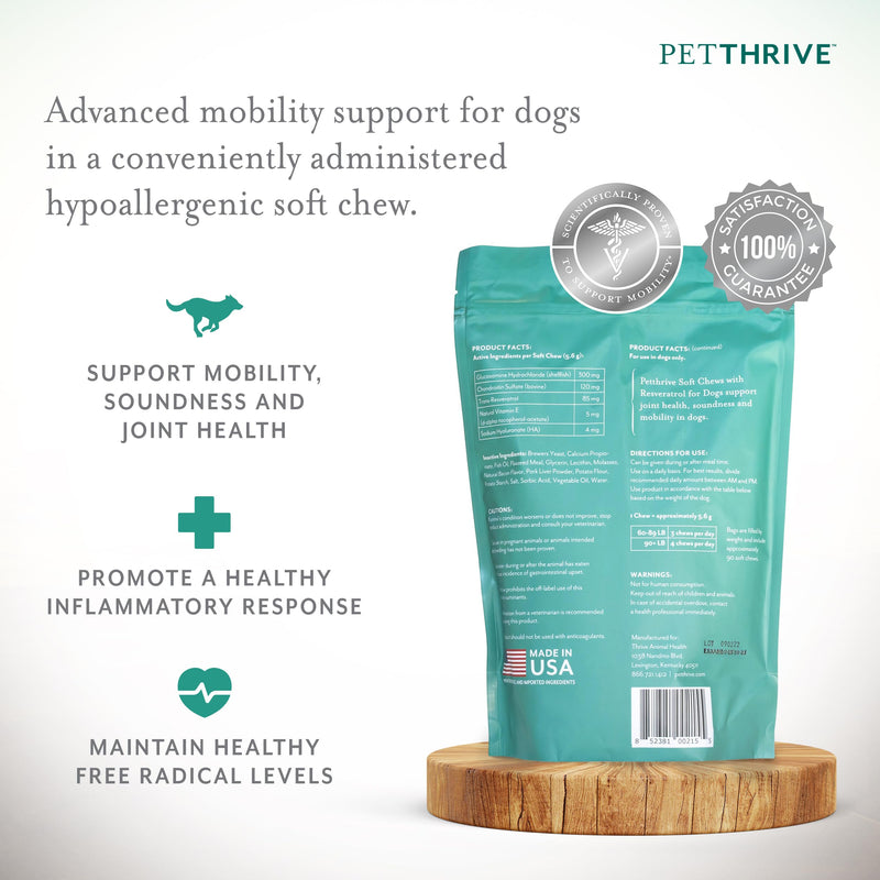 Resveratrol Chews Dog Supplement Bacon Flavor, Large Breed | Hip and Joint Support, Formulated with Glucosamine, Chondroitin, Trans-Resveratrol, Natural Vitamin E, and Hyaluronic Acid Large Breed (1 Bag)