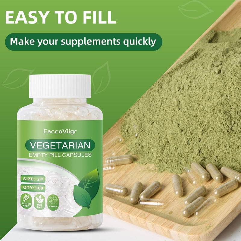 Size 2 Empty Capsules - 100 Count Clear Empty Pill Capsules Size 2 with Capsule Filling Kit, Fillable Vegan Vegetarian Capsule Empty for Vitamins, Easy for DIY Supplements