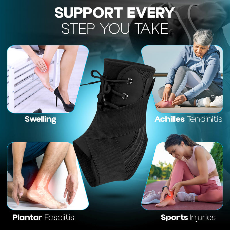 Ankle Brace lace up Stabilizers Adjustable Ankle Support for Sports Protect, Sprained Ankle, Ligament Damage, Injury Recovery (Medium Size) Spring Support (Soft) Medium - BeesActive Australia