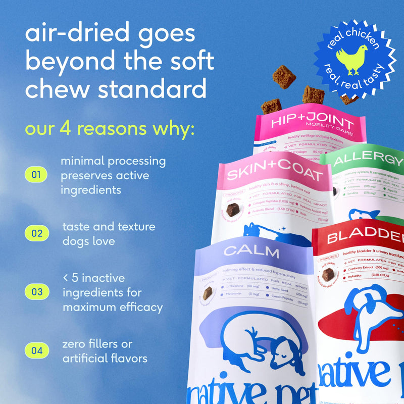 Native Pet Skin & Coat Chews - Omega 3 Fish Oil for Dogs Skin & Coat Supplement - Itch Relief, Shiny Fur & Shedding Support - Collagen, Hyaluronic Acid, Biotin, Probiotics & Salmon Oil - 30 Chews