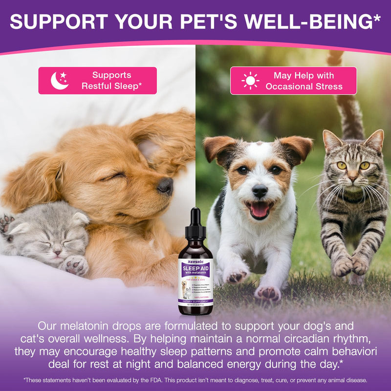 Melatonin for Dogs & Cats - Liquid Sleep Aid - Regulates Sleep, Reduces Anxiety & Stress from Fireworks, Travel, Separation, Dog Anxiety Relief - Natural Calming Supplement - 60mL Bacon Flavoured