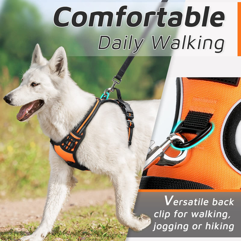Eagloo Dog Harness for Large Dogs, No Pull Service Vest with Reflective Strips and Control Handle, Adjustable and Comfortable for Easy Walking, No Choke Pet Harness with 2 Metal Rings, Orange, L - BeesActive Australia