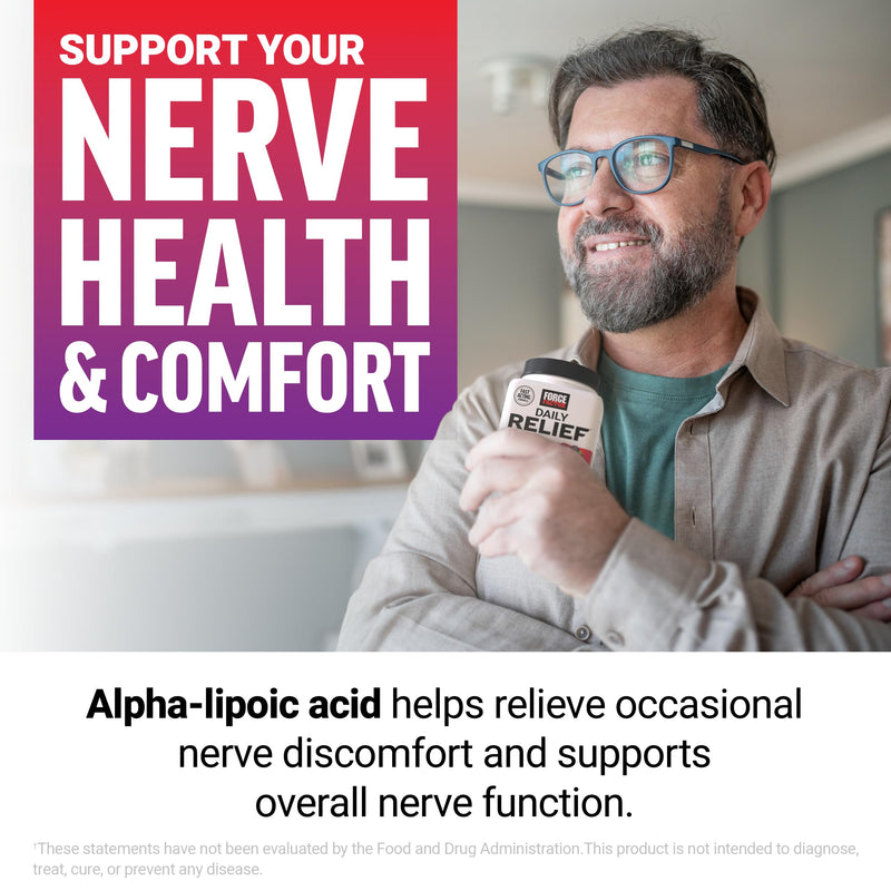 Force Factor Daily Relief Nerve Supplement with Alpha Lipoic Acid | B Vitamins, CoQ10 & Acetyl-L-Carnitine HCl for Nerve Discomfort in Hands, Feet, Toes & Fingers, Blueberry Acai, 30 Soft Chews