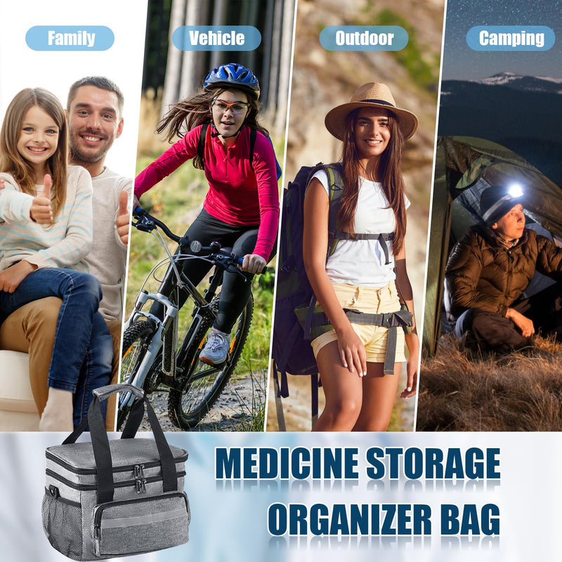 1 Pack Double Layers Medicine Storage Bag Pill Bottle Organizer 11.4 x 7.9 x 9.5 in Empty First Aid Kits Bag with Shoulder Strap for Home Emergency Medication Fish Oil Vitamins 1 - BeesActive Australia