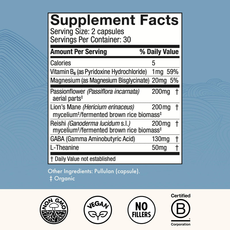 Host Defense MycoBenefits Sleep*, Rest Support, 60 Capsules | Healthy Sleep Quality, Calming Supplement with Magnesium, Lion's Mane and GABA, Aids Balanced Rest Cycles, 30 Servings