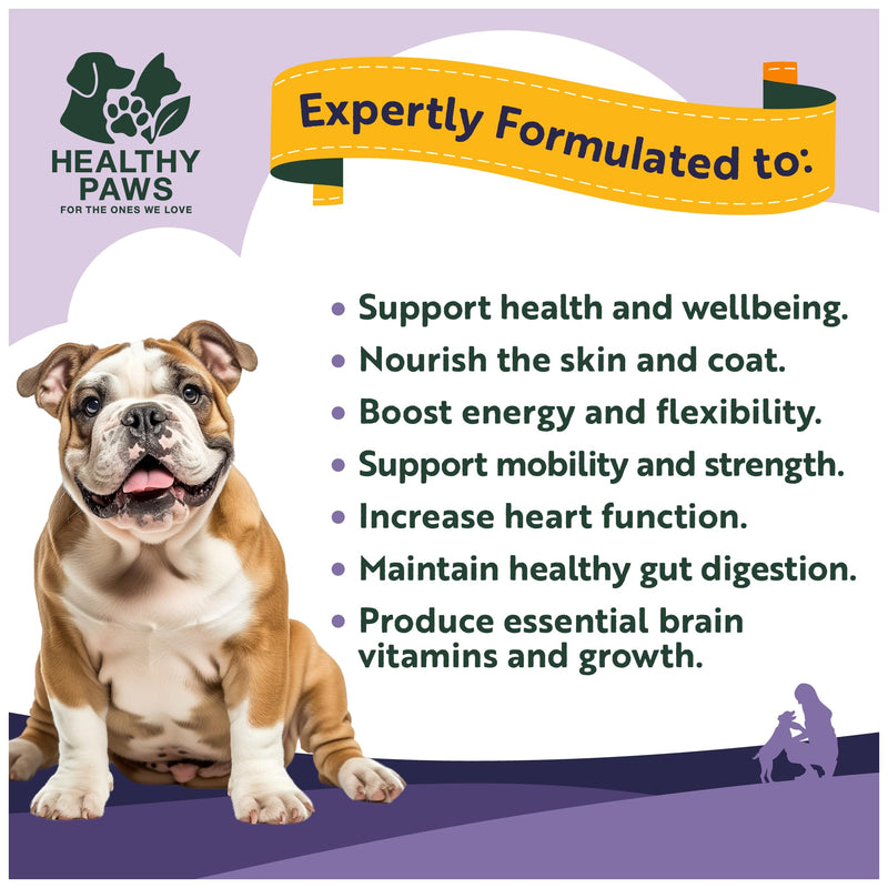 Healthy Paws 8-in-1 Dog Multivitamin Treats – Daily Supplement for Brain, Heart, Joints, Skin, Coat, Immunity, Digestion & Energy – Suitable for Small, Medium & Large Dogs