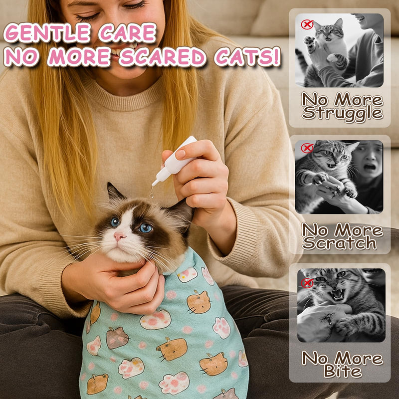 Puffluv Cat Wrap,Feline Nail Cutting Self-Adhesive Relief Blanket, Scratch&Escape-Proof,for Medication,Tooth Brushing,Claw Clipping,Ear Care with Lint Roller, 6-14 lbs - BeesActive Australia