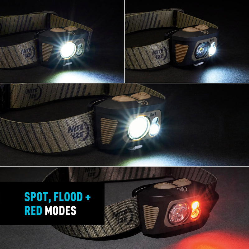 Nite Ize Radiant RH1 PowerSwitch Headlamp - Durable 550 Lumen Headlamp for Visibility at Night - Features Lockout, Spot & Flood Modes, Red/White LEDs, and Innovative PowerSwitch Capabilities