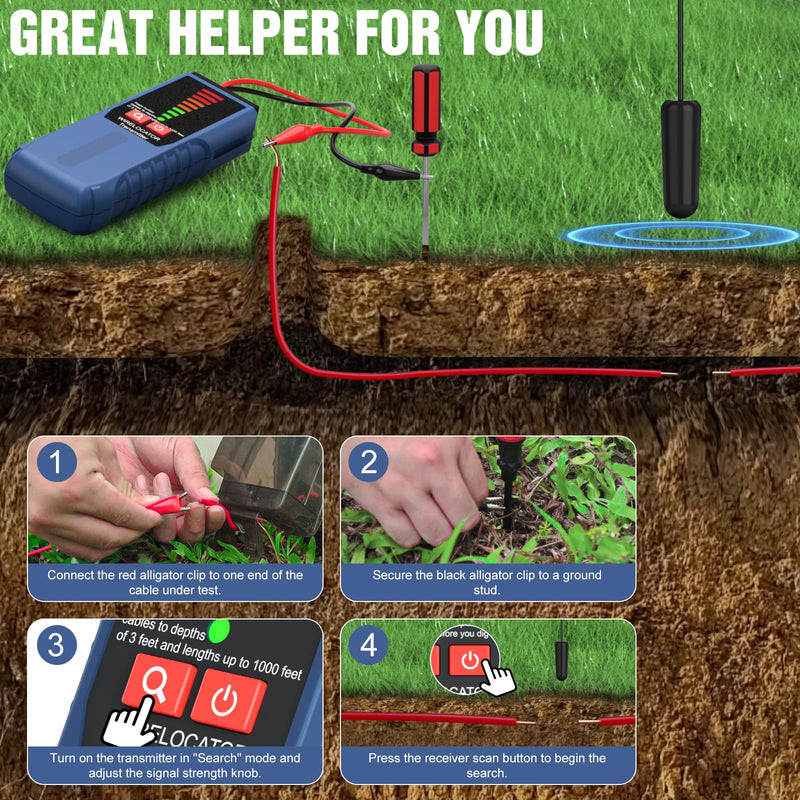 F04 Underground Wire Locator, Cable Locator with Earphone, Buried Wire Detector for Locating Breakage Cables & Wires Dog Fence Cables - BeesActive Australia