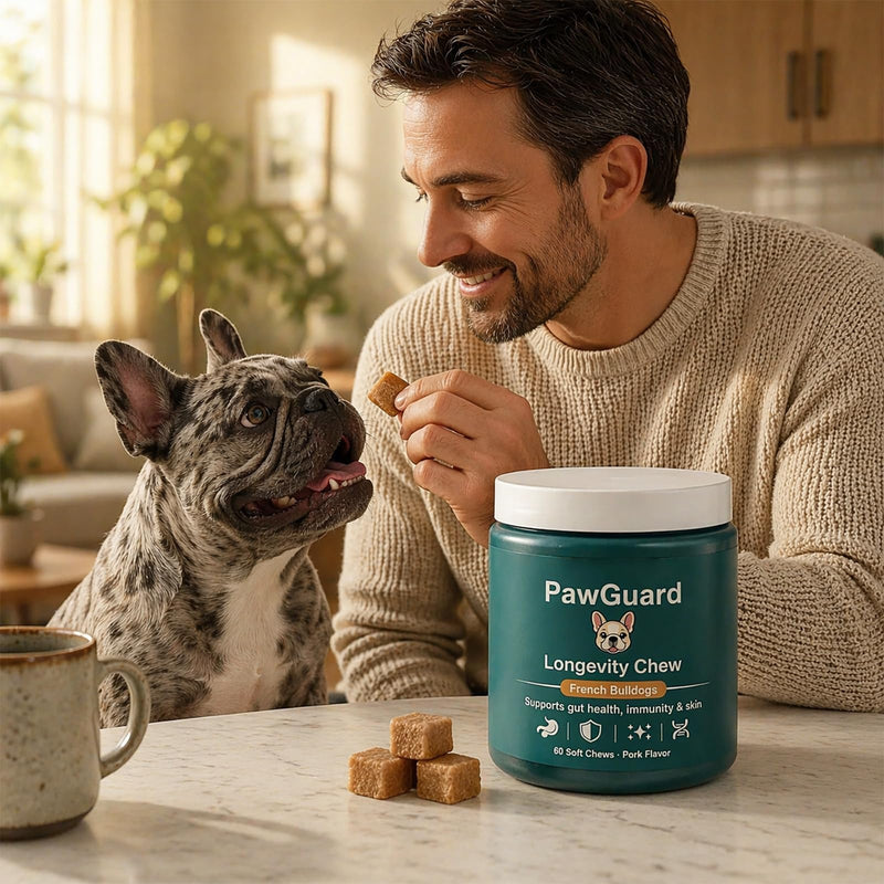 PawGuard French Bulldog Longevity Chews, Breed-Specific Formula for Gut Health, Skin & Coat, Immune System, Joint Mobility Pork Flavor, 60 Count Probiotics Chews (1 PC) 1 PC