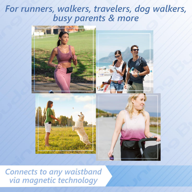 Running Buddy Running Fanny Pack - 6.5 x 4 in, Mini Plus Black - No-Bounce Magnetic Running Phone Holder - Water-Resistant Waist Bag for Men & Women 6.5 in x 4 in