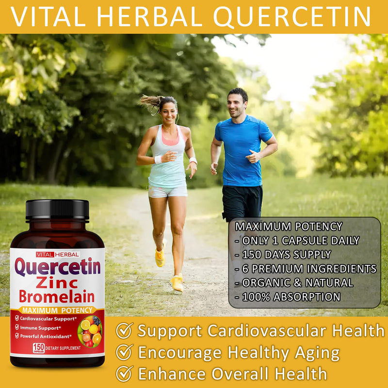 Premium High Purity Quercetin 98% with Bromelain Capsules Equivalent to 3470 mg - Maximum Potency with Green Tea Ashwagandha - Supports Overall Health Strength Energy - 150 Days Supply - BeesActive Australia