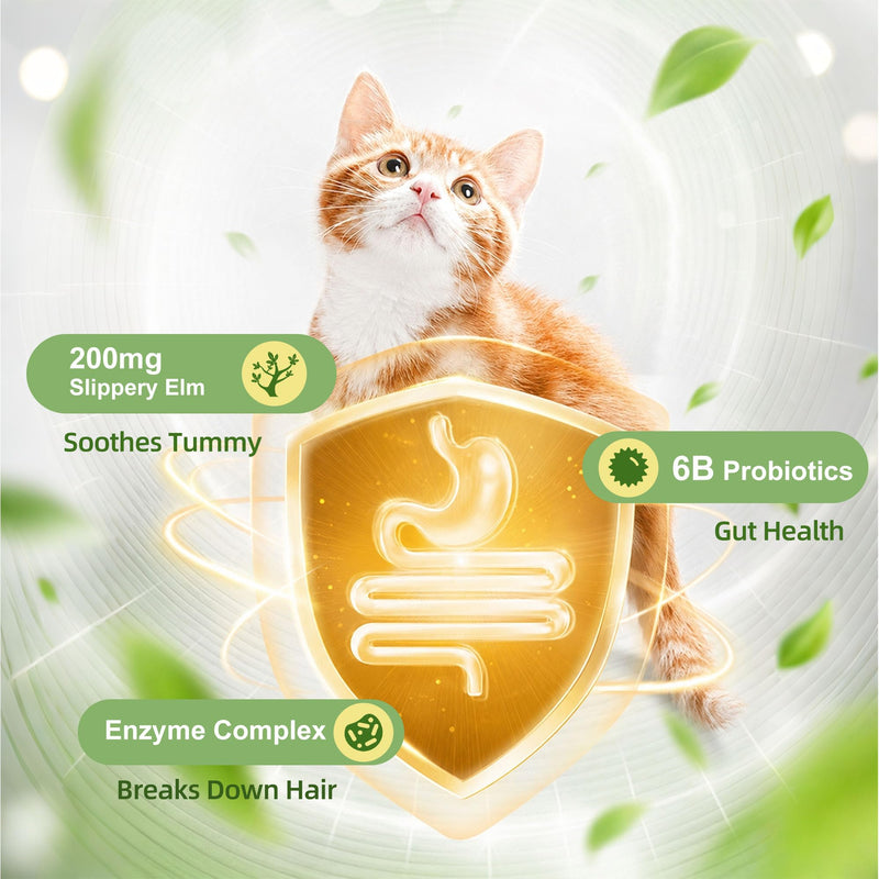 PETTERM Cat Hairball Remedy Powder & Food Topper - Petroleum-Free Digestion Support with 6B Probiotics & Slippery Elm - Mess-Free Paste Alternative for Indoor Cats, 30 Sachets