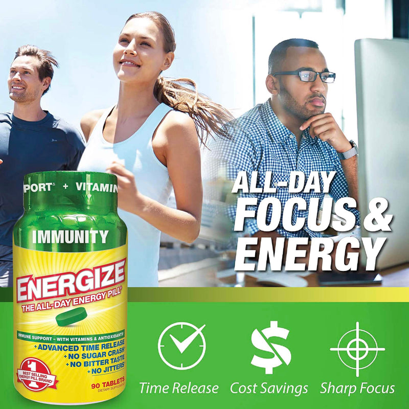 iSatori Energize Immunity Caffeine Pills All Day Energy - 90 Tablets | Vitamin A, B12, C, D, E, Antioxidants, Keto-Friendly, Daily Immune Support, Super Greens, No Jitters, Time-Released