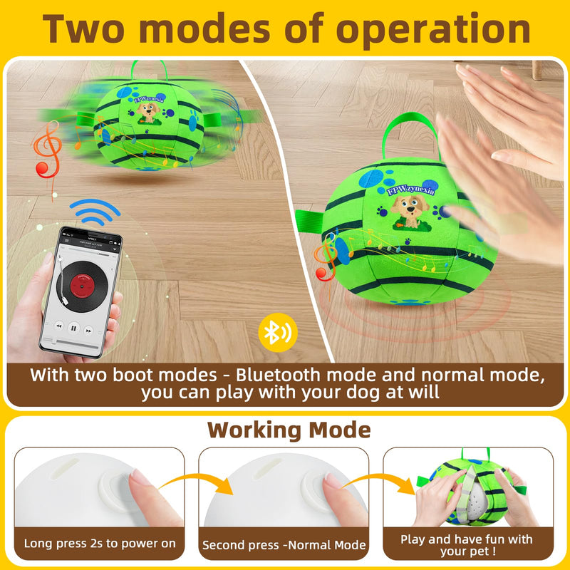 Interactive Dog Toys，Squeaky Dog Toy Support Bluetooth connection，Active Rolling Bouncing Dog Ball with Straps，Interactive Dog Toys for Boredom，Keep Them Busy Dog Toy Jumping Music Mode for Medium 5.51 inch Green - BeesActive Australia
