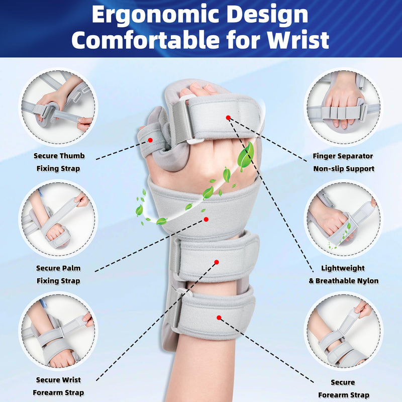 Fanwer Stroke Resting Hand Splint Left&Right, Hand Brace Splint for Stroke Patients - Functional Night Immobilizer Wrist Finger Brace Support for Straightening Fingers, Arthritis, Carpal Tunnel Syndrome (Left) Medium Left