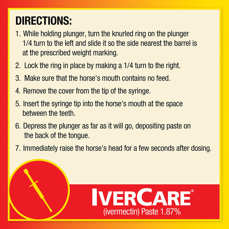 Farnam IverCare (ivermectin paste) 1.87%, Anthelmintic and Boticide, Treats Horses Up to 1500 lbs, Easy-To-Use Sure-Grip Syringe, Red Apple Flavor