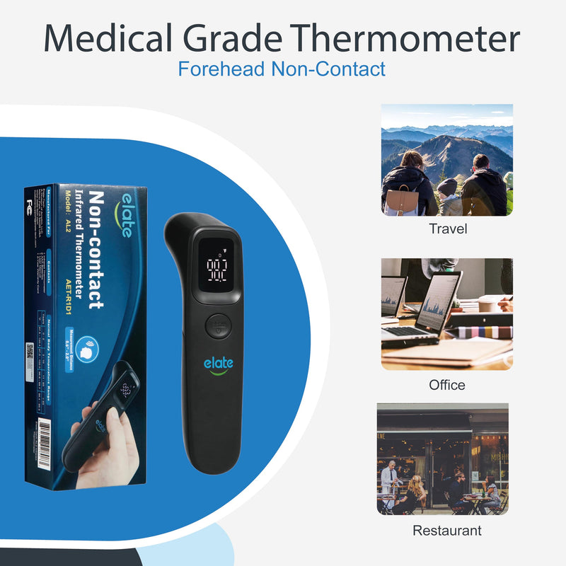 Elate Medical Grade Non-Contact Forehead Thermometer for Adults and Kids, No-Touch Digital Infrared Thermometer for Infants/Newborns, Touchless Temporal Thermometer for Fever, Black - BeesActive Australia