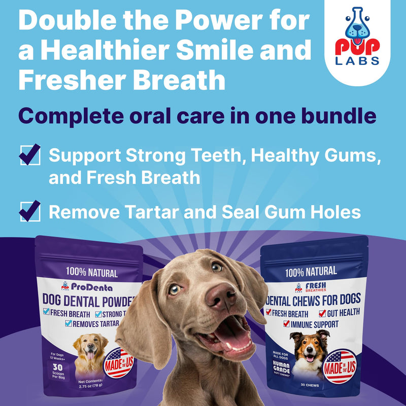 Pup Labs ProDenta & Fresh Breathies Bundle, All-Natural Dog Breath Fresheners, Dental Powder & Chews for Clean Teeth, Fresh Breath, Gut & Immune Support