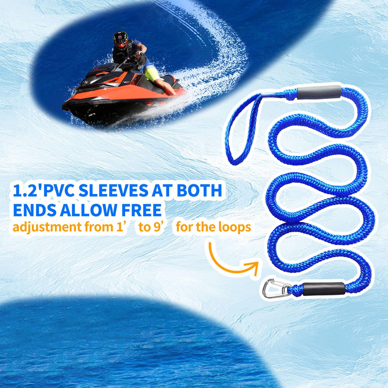 Bungee Dock Lines for Boats – Heavy-Duty Elastic Anchor Rope with Hooks – Secure Boat Dock Lines, Potoon Mooring & PWC Tie Downs (Blue, 7ft) Blue