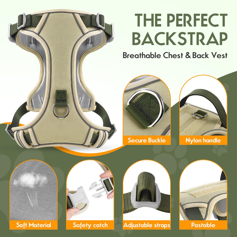 Dog Harness Adjustable Reflective Easy Control for Medium/Large Dog Harness with A Free Heavy Duty 5ft Dog Leash (XL (Neck: 23.6"-31", Chest: 26.7"-36.6")(khaki, extra large) khaki - BeesActive Australia