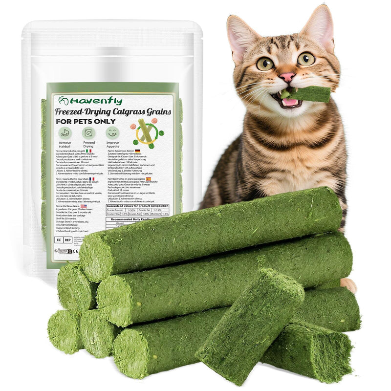 30g Cat Grass Teething Stick - Freeze-Dried Cat Grass Sticks for Teeth Cleaning & Hairball Removal