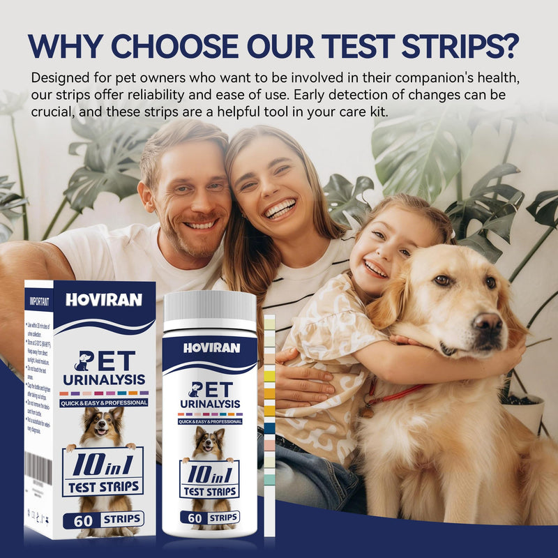 10-in-1 Cat & Dog Urine Test Strips, Cat & Dog UTI Test Kit, Pet Urinalysis Reagent Strips Diabetes, Glucose, Nitrite, Specific Gravity, pH, Protein, Leukocytes & More (60 Strips) - BeesActive Australia