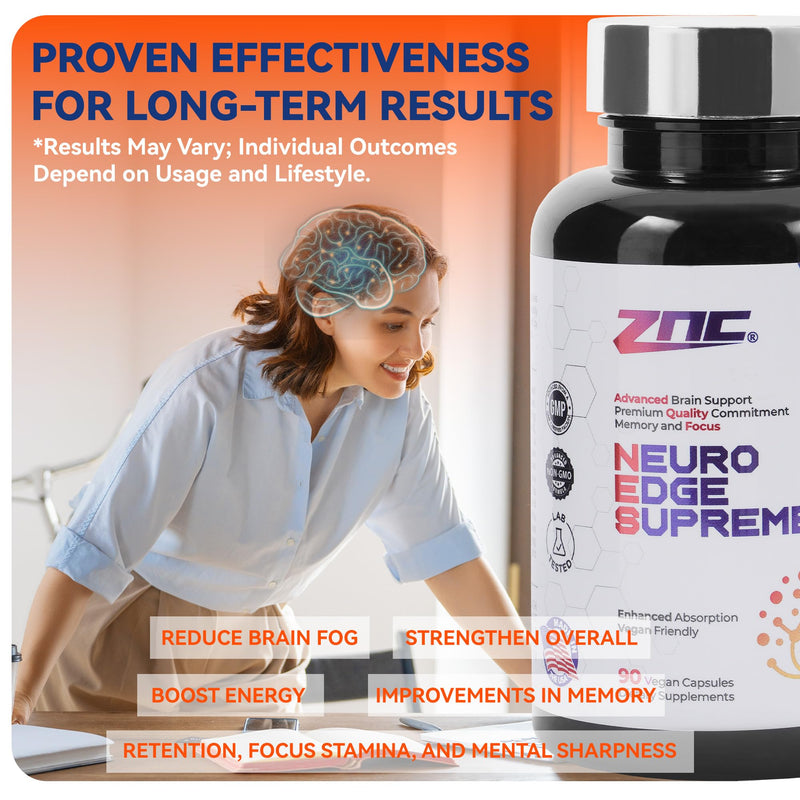 ZNC® Brain Supplement Nootropic for Memory & Focus with Alpha GPC Ginkgo Biloba Bacopa Monnieri Vitamin B6 B12 Phosphatidylserine 90 Ct