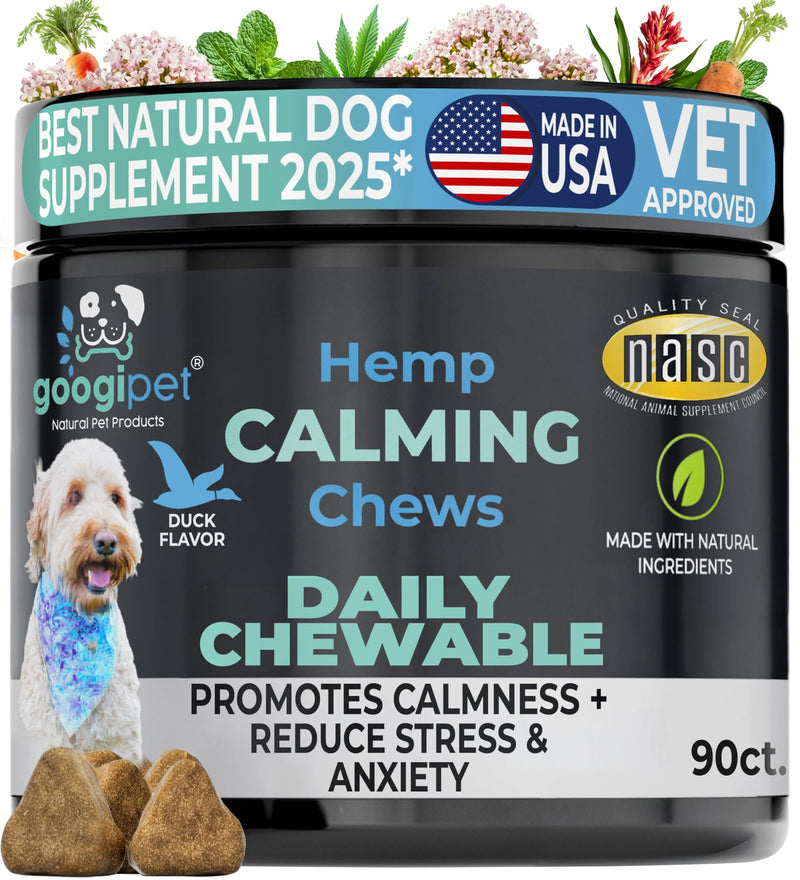 Googipet Daily Hemp Calming Chews for Dogs - Separation Anxiety Relief for Dogs, Non-Drowsy Dog Calming Chews Dog Anxiety Relief Treats with Valerian Root, & Hemp