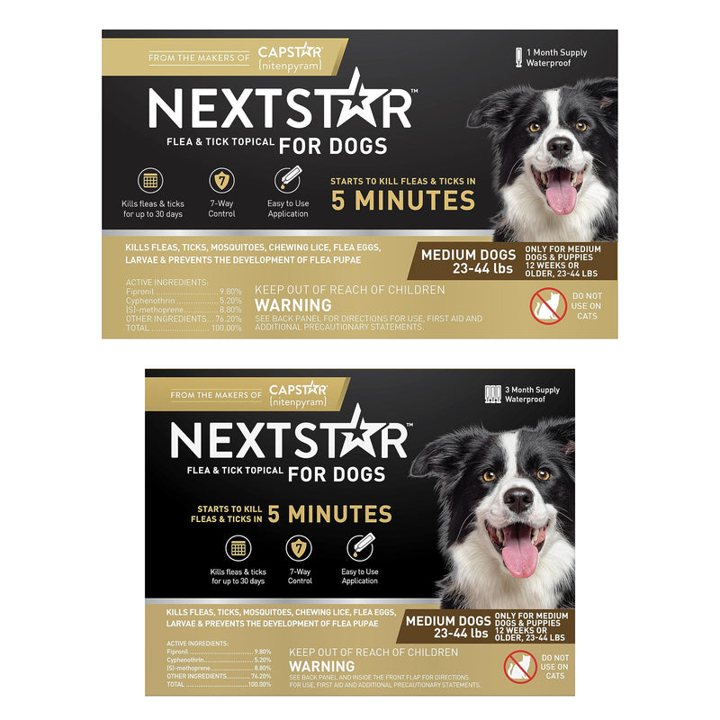 NEXTSTAR Flea and Tick Prevention for Dogs, Repellent, and Control, Fast Acting Waterproof Topical Drops for Medium Dogs, 3+1 Month Bundle