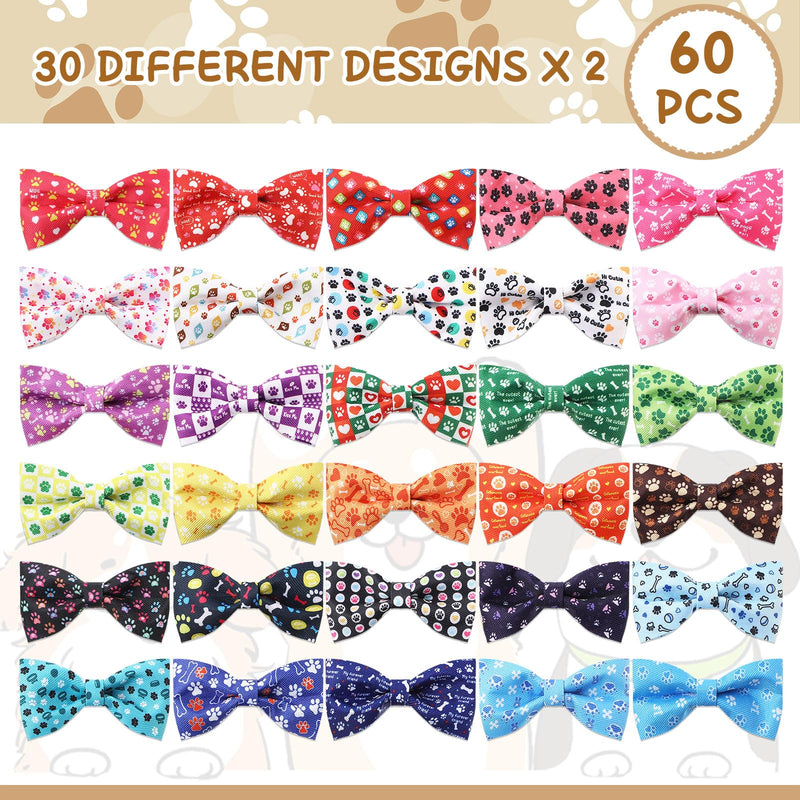 60 Pcs Paw Bone Print Dog Collar Bow Ties Bulk Dog Bowtie Dog Accessories Puppy Bows Detachable Collar Charms Grooming Supplies for Small Medium Large Dogs Cat Pet Costume - BeesActive Australia