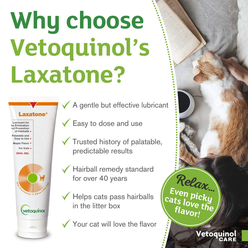 Vetoquinol Laxatone: Oral Hairball Lubricant Gel for Cats – Maple Flavored, 4.25oz 2 Pack 4.25 oz (Pack of 2) - BeesActive Australia