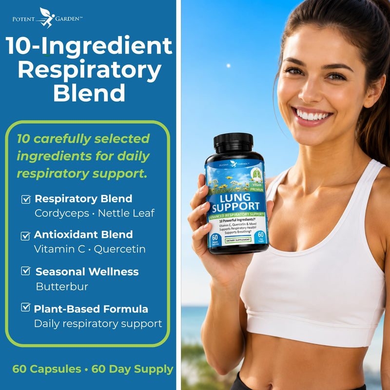 Potent Garden Lung Support – 10-Ingredient Respiratory Wellness Formula with Vitamin C, Quercetin & Herbal Blend – Daily Lung & Immune Support – Vegan Capsules, 60 Count (60-Day Supply)