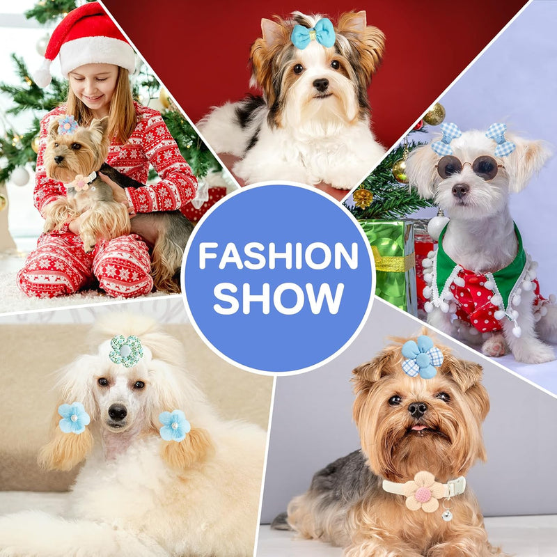 180+ Pcs Blue Dog Hair Accessories Set,Small Dog Hair Bows with Rubber Bands,Cute Puppy Hair Ties,Bowties for Small Dogs Cats,Dog Hair Clip,Floral Bell Collar,Flower Scrunchie - BeesActive Australia
