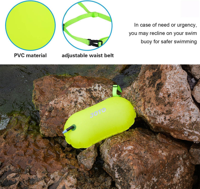 JOTO 2 Pack Swim Buoy Float for Open Water, Swimming Belt Bubble Safety Float with Adjustable Waist, Snorkeling, Swim Training, Triathletes, Kayaking Small Neonyellow & Orange - BeesActive Australia
