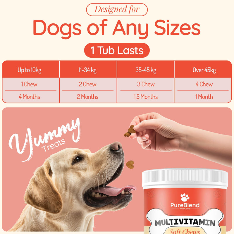PureBlend Multivitamin Soft Chews for Dogs — Dog Vitamins with Glucosamine, Salmon Oil, Probiotics & CoQ10 — 120 Chews, Up to 4 Month Supply
