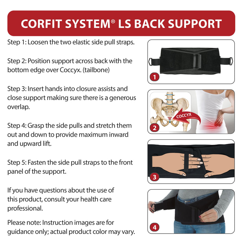 Core Products Corfit LS Lumbar Support Adjustable Back Brace for Pain Relief, Men/Women - White, Medium/Large