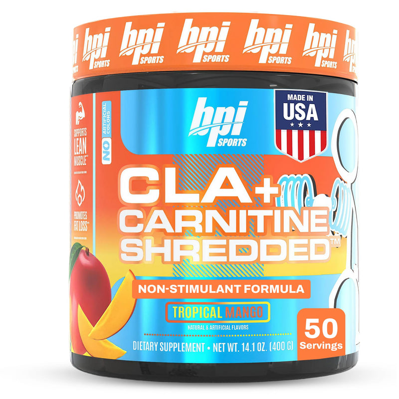 BPI Sports CLA + Carnitine Shredded - Convert Fat Cells Into Energy and Supports Lean Muscle, Boost Metabolism - Non-Stimulant L-Carnitine Supplement - Tropical Mango (14.1 oz. / 50 Servings)