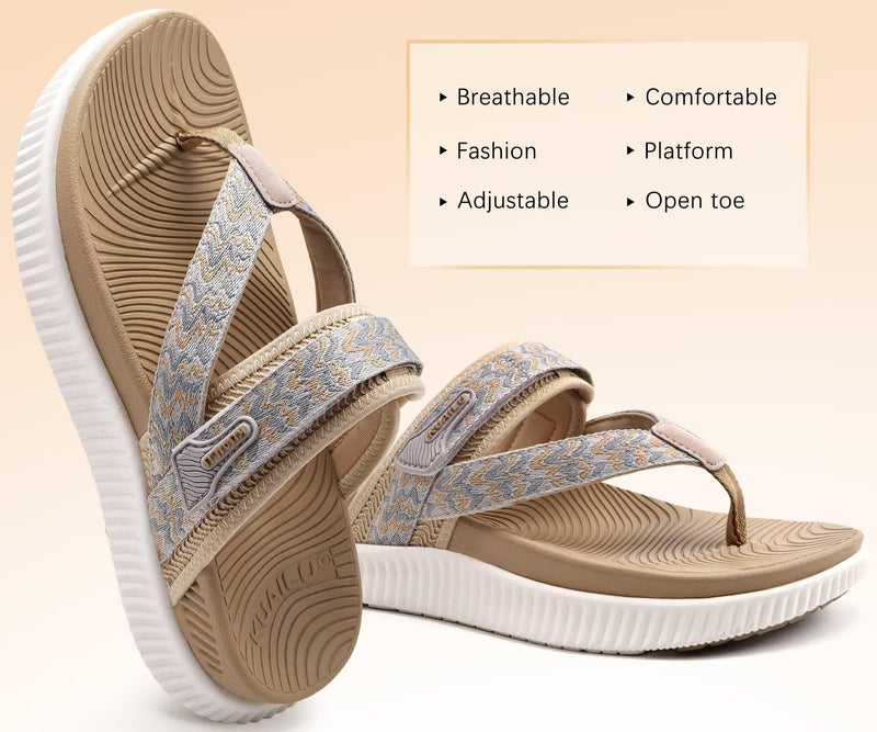 KuaiLu Womens Arch Support Flip Flops & Sandals Thick Athletic Cushion 7 Beige